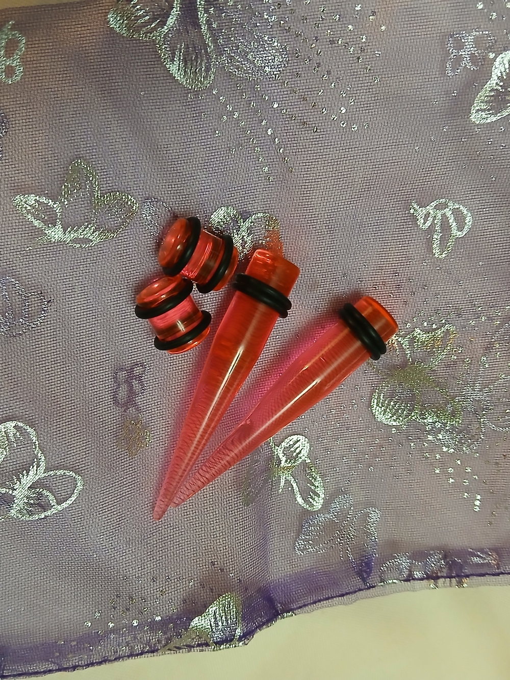 Neon Pink Taper Ear Stretching Kit with O-Ring Plugs
